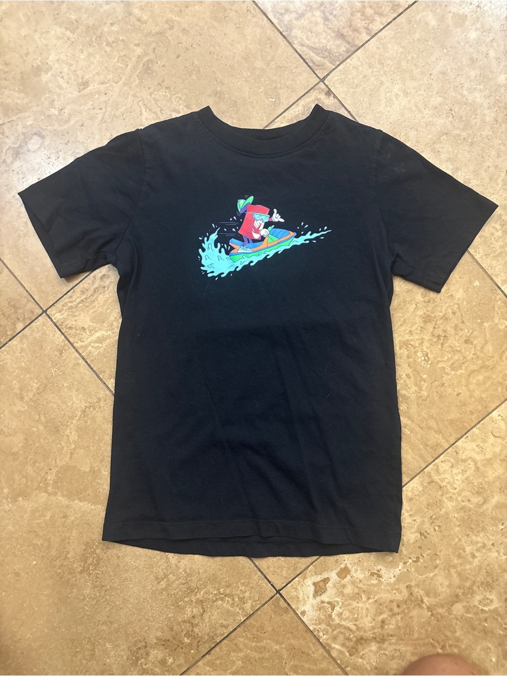 Kids Nike Black Kids Tee with Surfing Fruit Character